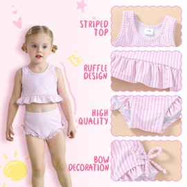 HAPPYMA Baby Swimsuit Toddler Girl Bathing Suit Summer Stripe Bikini Set Beach Two Piece Swim Wear (Pink, 12-18 Months)