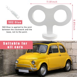 Dickno Car Wind Up Key Sticker, 3D Cute Clockwork Wind Up Key for Car Back and Roof Decoration, Creative Auto Body DIY Ornament, Universal Vehicle Exterior Decorative Accessories (White)