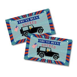 Duck Duck SUV You’ve Been Ducked American 4th of July Tag Cards 2x3.5” | 50 pk | to Attach to Rubber Ducks with Grills car Game to add to Your SUV Jep Red White and Blue Patriotic