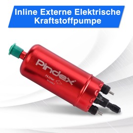Pindex Electric High Pressure Fuel Pump 12 V, Inline Fuel Pump, Petrol Pump for Petrol, Diesel, Universal Replacement Fuel Delivery Pump 0580464070 (Red)