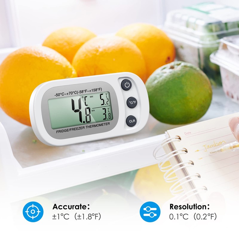 Upgraded AMIR Refrigerator Thermometer, Waterproof Mini Freezer Thermometer, Digital Thermometer