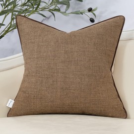 Yangest Patchwork Pillow Cover 20x20 Inch Luxury Cotton and Linen Cushion Cover Faux Leather Pillowcover for Couch Bedroom Living Room, Brown