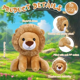 VercanMonth 20 Pieces Lion Plush Set 6 Inches Cuddly Lion Stuffed Animal Small Stuffed Animals Bulk for Boys Girls Birthday Favors Gifts Forest Decor Birthday Classroom Prizes