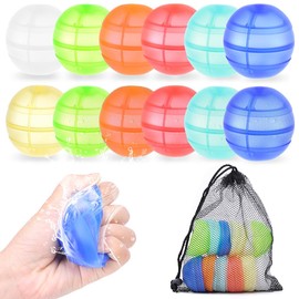 BCHKO Pack of 12 Reusable Water Bombs, Reusable Water Balloons, Pool Toy, Quick Inflatable Water Bombs for Water Parks, Solid, Piscine