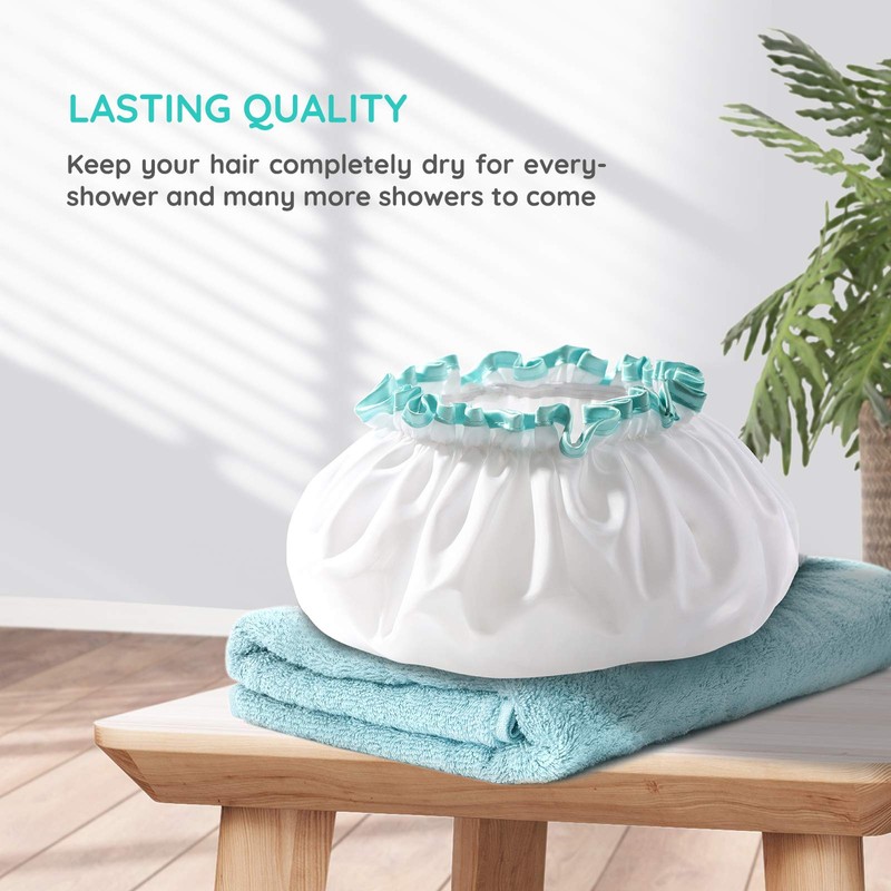 mikimini White Shower Caps for Women Reusable Waterproof Washable Super