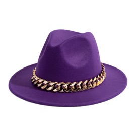 Gossifan Men & Women Belt Buckle Fedora Hat Wide Brim Floppy Panama Hat-Chain Belt Purple