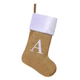 Yehnois 19.5 Inches Initial Monogram Christmas Stocking,Gold & White Velvet Embroidered Gold Letter Stocking with Gold Rope Decoration,Xmas Fireplace Holiday Party Decor(Gold Letter A)