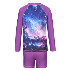 Zestonie Big Girls Two Piece Rash Guard Swimsuits Set Long Sleeve Hawaiian Bathing Suit for Kids Hawaiian Swimwear Set Purple Star Size 16/14-16 Years