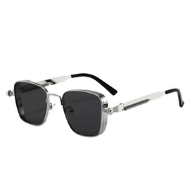 Shiratori Steampunk Vintage Square Sunglasses - Retro Metal Frame Unisex Sunglasses for Men & Women Silver