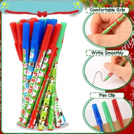 KAHEIGN 60Pcs Christmas Ballpoint Pens, 6 Styles Retractable Stick Pen 16CM Snowman Reindeer Santa Claus Holiday Rollerball Pens for Xmas Stocking Fillers Party Favors