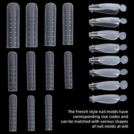 NICENEEDED 288PCS Clear Nail Dual Forms for French Nails, 96 PCS Duet System Dual Molds Sticker Silicone Reusable Pads, 8 Sizes Scale for Home DIY Manicure Extension