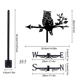 SUPERDANT Owl Weathervane Wrought Iron Wind Vane Owl on Branch Animal Metal Weather Vane Roof Garden Direction Sign Weathercock Outdoor Farmhouse Decoration Garden Wind Measuring Tool