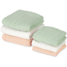 tecopeco Gauze Towel, Gauze Towel, Bathing Gauze Bath Towel, Baby, Newborn, Large, Mini Bath Towel, Small, Thin, 6-Layer, Bath Towel Set, Baby Towel, Gauze Handkerchief (Marshmallow, Mist Pink, Mist