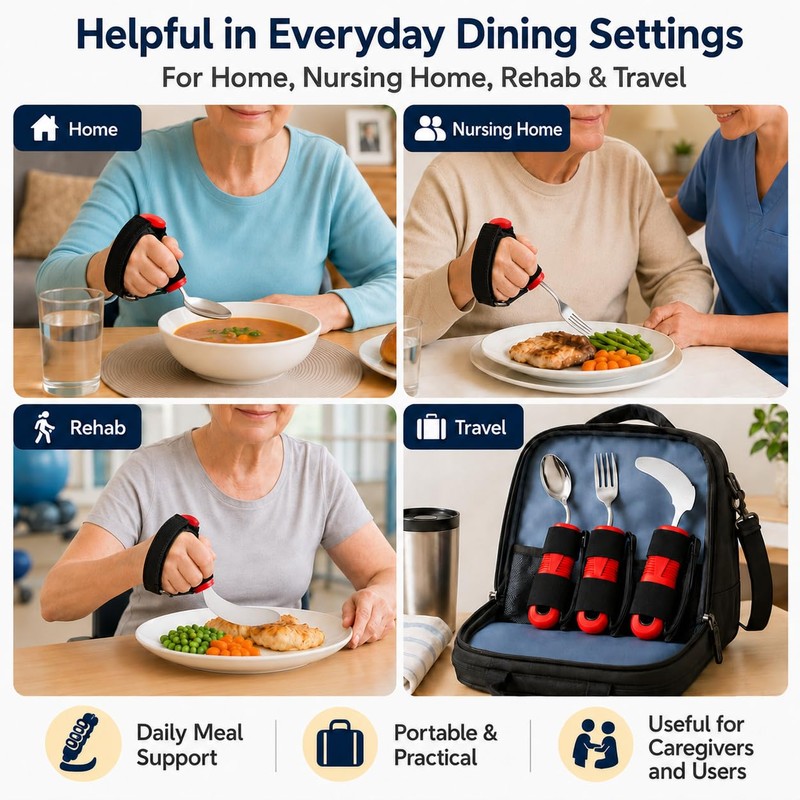 Bendable Adaptive Utensils 3-Piece Set, Parkinsons Fork Spoon Rocker Knife,