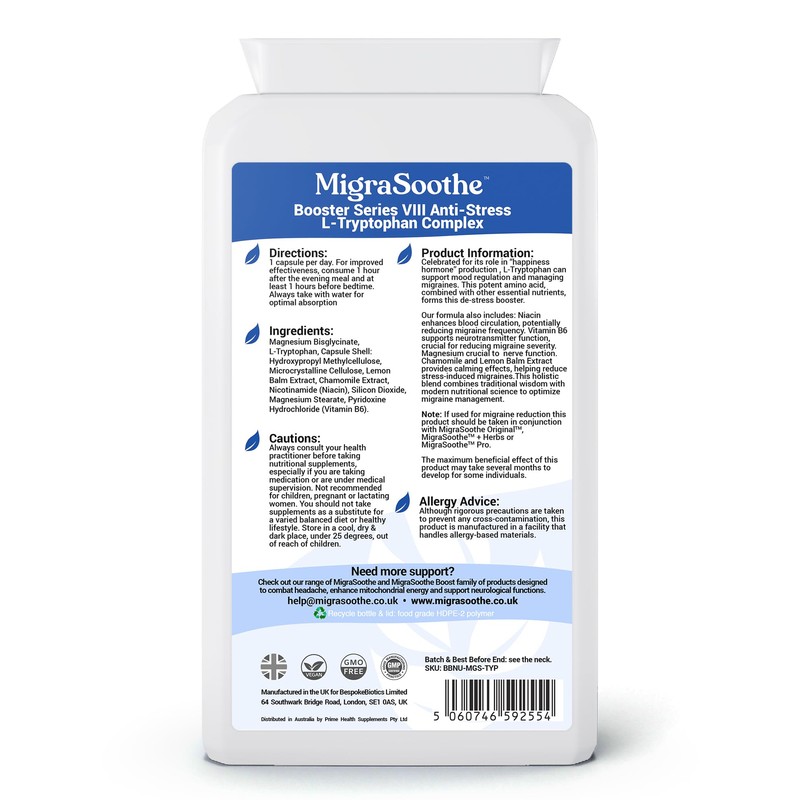 MigraSoothe L-Tryptophan Complex Booster Series VIII – Anti-Stress Formula for