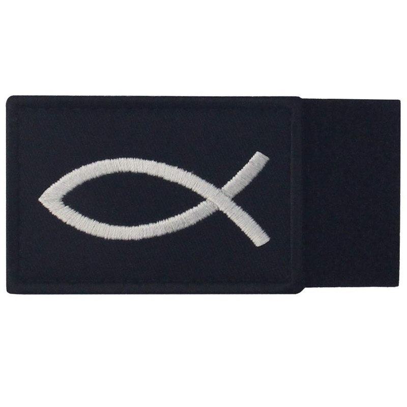 Jesus Fish Ichthys Embroidered Velcro Patch, Black and White