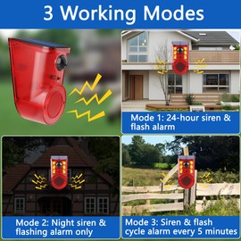 QXMH Solar Outdoor Motion Sensor Alarm: 110db Siren Sound,6 LEDs Flash Warning Strobe Alarm System,Loud Motion Detector Noise Maker. (1 PCS)