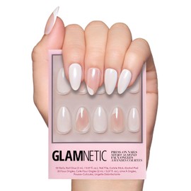 Glamnetic Press On Nails - Lovey Dovey | Short Almond Nails with Abstract Accents, Reusable Stick On Fake Nails with Glue | 15 Sizes - 30 Nail Kit with Glue
