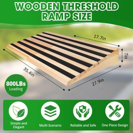 7" Rise Wooden Threshold Ramp for Home Steps, Door Ramp for Wheelchair/Walker/Cart/Scooter, Multipurpose Door Ramp with Non-Slip Stripes(35.4" W*7.0" H, Solid Wood, 800LBs Capacity)