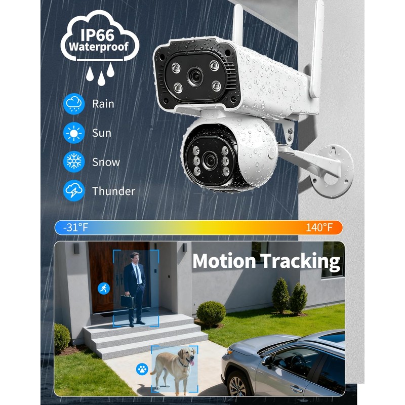 Dygoophy® 4 K Dual Lens Security Camera Outdoor, Surveillance Camera,