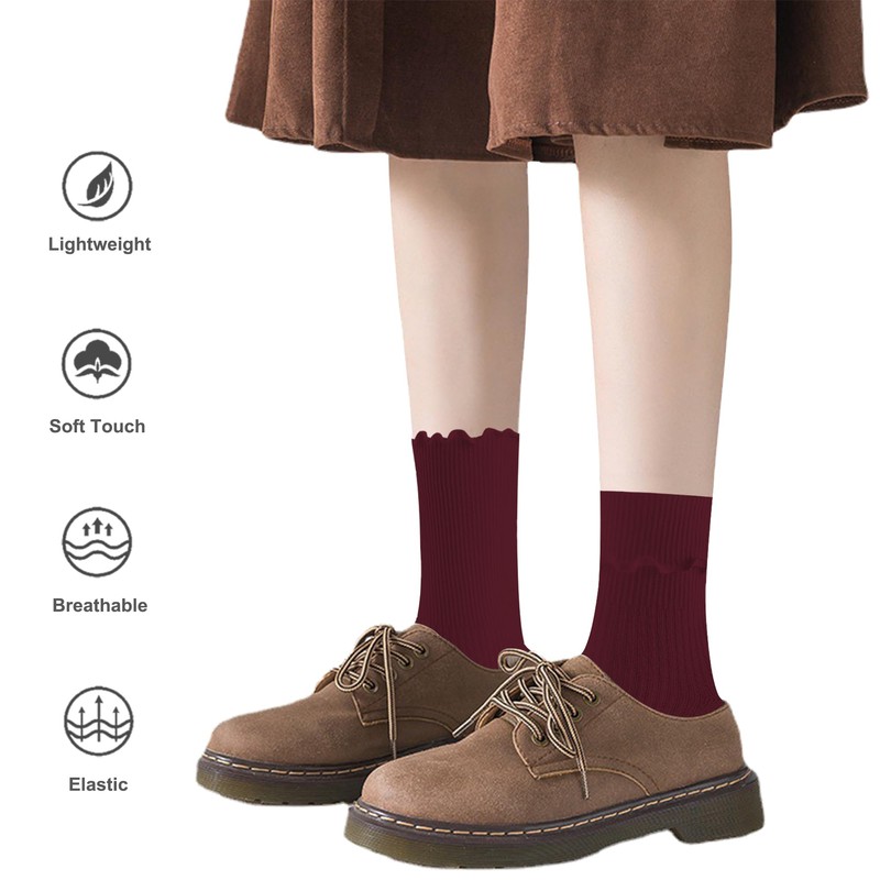 DOOVID - Calcetines de algodón con volantes para mujer, calcetines