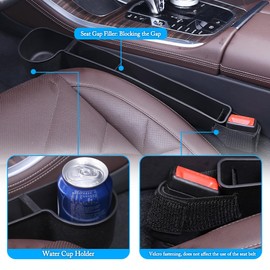Car Seat Gap Filler, Multifunctional Seat Side Gap Filler with Cup Holder & Organizer, Gap Stopper Universal Fit Car SUV Truck Fill The Gap Between Seat & Console Set of 2 (Black)
