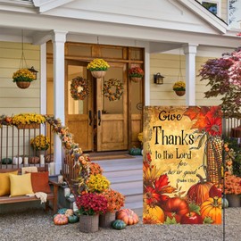Fall Pumpkin Give Thanks to the Lord Garden Flag 12x18 Inch Double Sided Outside,Autumn Pumpkin Thanksgiving Yard Outdoor Decorative Flag (12x18 Inch)