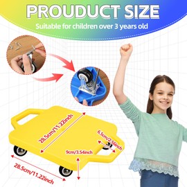 4 Pcs Sports Scooter Board with Handles for Kids Non-Marring Plastic Casters Floor Scooter Board Sitting Scooter Board Boy Girl Gym Indoor Outdoor Activities Play Equipment