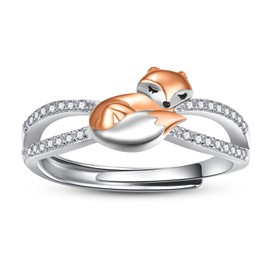 Zeuslia Cute Cat/Turtle/Frog/Bee/Sloth/Fox Rings for Women 925 Sterling Silver Animal Adjustable Rings Jewelry Gifts for Women (with Gift Box), Sterling Silver, No Gemstone