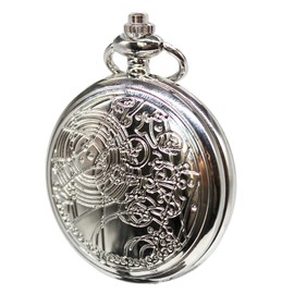 SIMAOTE - Reloj de bolsillo clásico con cadena y números romanos y caja de regalo (plata), plateado, Vintage, SMT-WDWP001