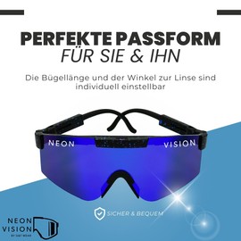 NeonVision - Premium Sportbrille und Sonnenbrille Verspiegelt UV-Schutz 400 für Damen & Herren Outdoor Sport-Brille ideal als Fahrradbrille, Laufbrille, Wanderbrille (leicht & stabil, bluebeam)