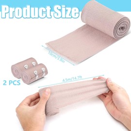 Elastic Bandage Wrap, 2 Pcs Compression Elastic Bandage, Elastic Sport Support Bandage for Knee, Foot, Legs, Wrist, Arm, Ankle, Thigh, Calf (10CM x 4.5M,4 Inch x 15 Feet)