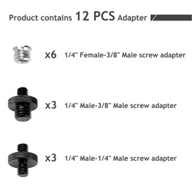 Camera Screw Adapter Set 12 Pieces 3/8 to 1/4 Adapter for Tripod/Camera Mount/Monopod/Ball Joint/Light Stand/Lighting Bracket