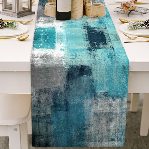 Retro Green Table Runner Farmhouse Style Jute Linen Table Runner