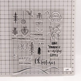Merry Christmas Elk Deer Christmas Saying Phrase Tree Christmas Decors Baubles Rubber Stamps Clear Stamps for Christmas Card Making Decoration and DIY Scrapbooking Rubber Stamps for Crafts