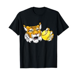 Wildcat Bobcat Lynx Cougar Softball Ball Cartoon Character T-Shirt for Men Women Girls Kids