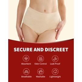 REELINDRY Washable Incontinence Underwear for Women, 2 oz High Rise Leak Proof Absorbent Briefs for Postpartum Bladder Leakage 1 Pack (Beige, 2XL)
