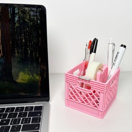 Infmetry Milk Crate Tape Dispenser & Pen Holder - Cute Desk Organizer Office Supplies for Teachers Coworkers, Fun Storage for Tape & Pens, Stylish Workspace Accessory