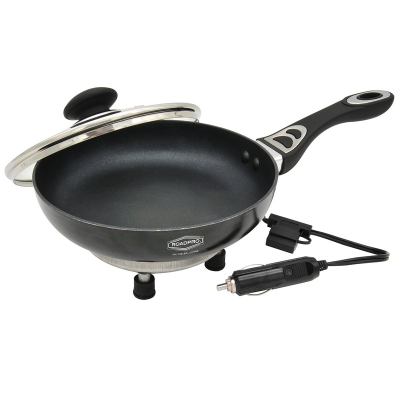 RoadPro 12V Power Supply Portable, Travel Frying Pan with Non-Stick