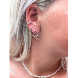 Rhodium Plated Sterling Silver Small Hoop Earrings Ring Cuff Ear Huggies | Simple Mini Hoops | Minimalist Second Hole Hoops Cartilage Hoop [6mm]