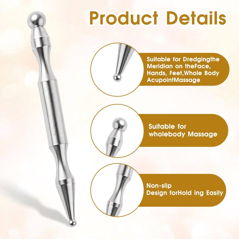 YBEATY Acupuncture Pen Dual Head Manual Massage Tools Stainless Steel