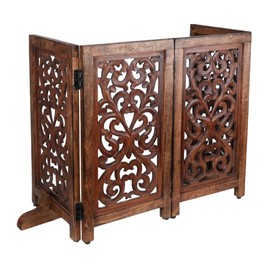 Decorative Wooden Pet Gate, Dog Fence, Cat Gate, Foldable, Adjustable, Portable, Extra-Wide, Wooden Dog Barrier, Free-Standing Puppy Gate 4 Panels for Indoor, Doorways, Stairs-26x52 Inch Burnt Antique