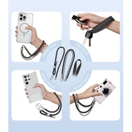 HLOMOM 3 in 1 Universal Phone Lanyard Crossbody with 2 Tabs, Adjustable Anti-Theft Phone Strap + Keychain + Wristlet, 360°Rotatable Cellphone Lanyard Durable 8mm Phone Strap for Women/Men Black