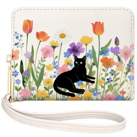 YINHEXI Black Cat Floral Rfid Women Wallet, Small Wallets Woman with Accordion Credit Card Holder, Cat Lovers Gifts for Ladies Girls (Cat Flower-2)