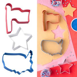 Cookie Cutter Kingdom, Patrioitic Cookie Cutters, 3 pack, Star, Flag, USA, 4th of July Cookie Cutters Shape, Memorial Day, Mold for Cakes Biscuits and Sandwiches (Patriotic 3 Pack)