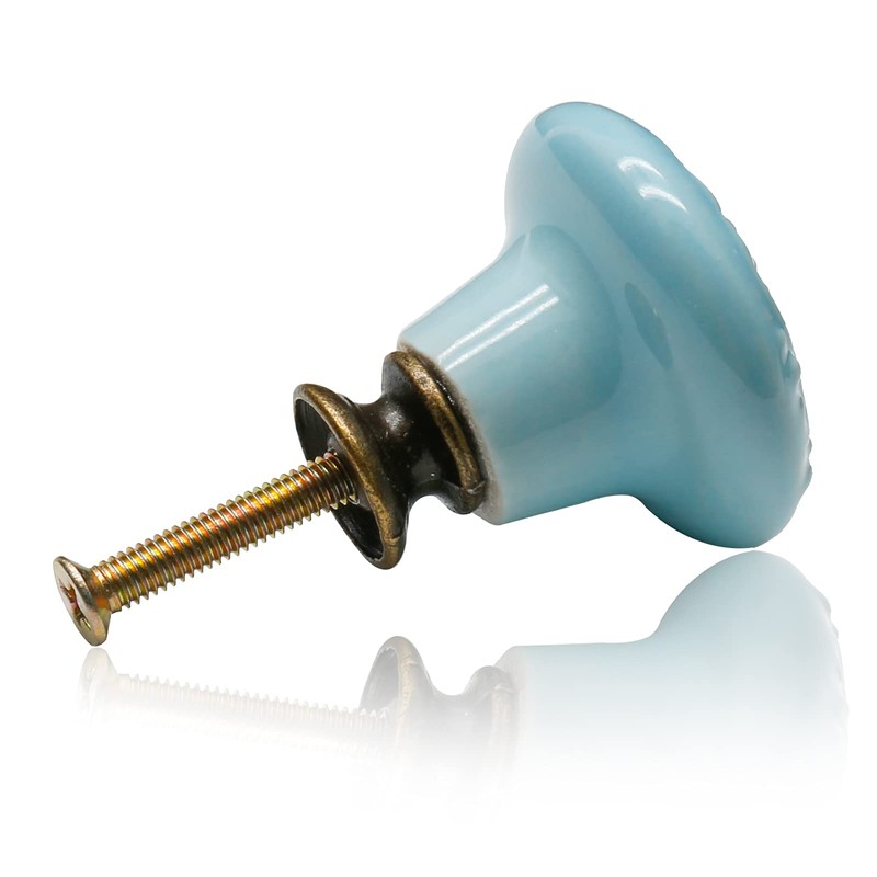 Seimneire 12pcs Sky Blue Cabinet Knobs, Retro Ceramic Dresser Knobs,