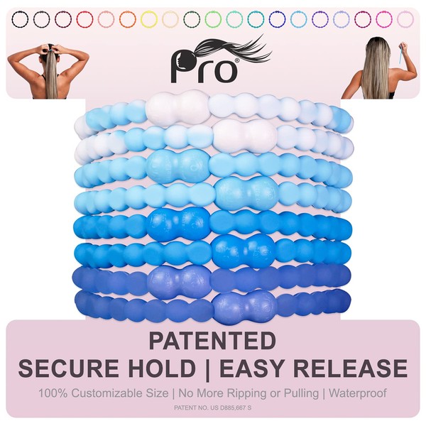 PRO Hair Tie - Easy-Release Clasp - Secure Hold - No Damage - Great for ANY Active Lifestyle (Oceans Pack of 8)