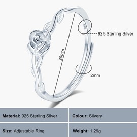 VIKILEE Women's Rings S925 Sterling Silver Rings Flower Embellished Rings Adjustable Size For Girlfriend Fiancée Engagement Rings, Silver