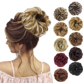 MORICA 1PCS Messy Hair Bun Hair Scrunchies Extension Curly Wavy Messy Synthetic Chignon for Women (27h613(Honey Blonde & Lightest Blonde))