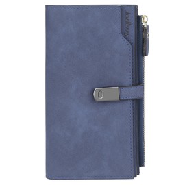 HNOOM Women's Purse, PU Leather Purse, Women's Small and Short Format Purse, Women's Many Compartments, Mini Wallet with 16 Card Slots and Coin Compartment, Dark blue-l, Minimalist
